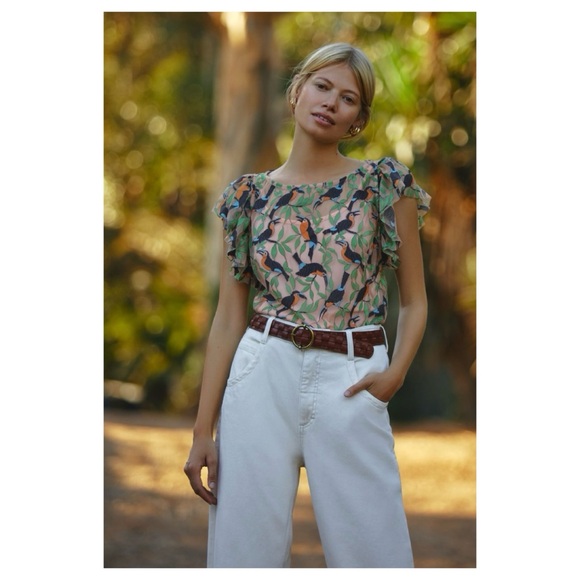 NWOT Anthropologie Eva Franco Bosque Embroidered Top in Chartreuse Size Small - Picture 4 of 15